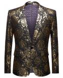 Plyesxale Blazer Man Gold Floral Pattern Mens Casual Suit Jacket Luxury Bronzing Designs Prom Blazers Satge Costume Hom