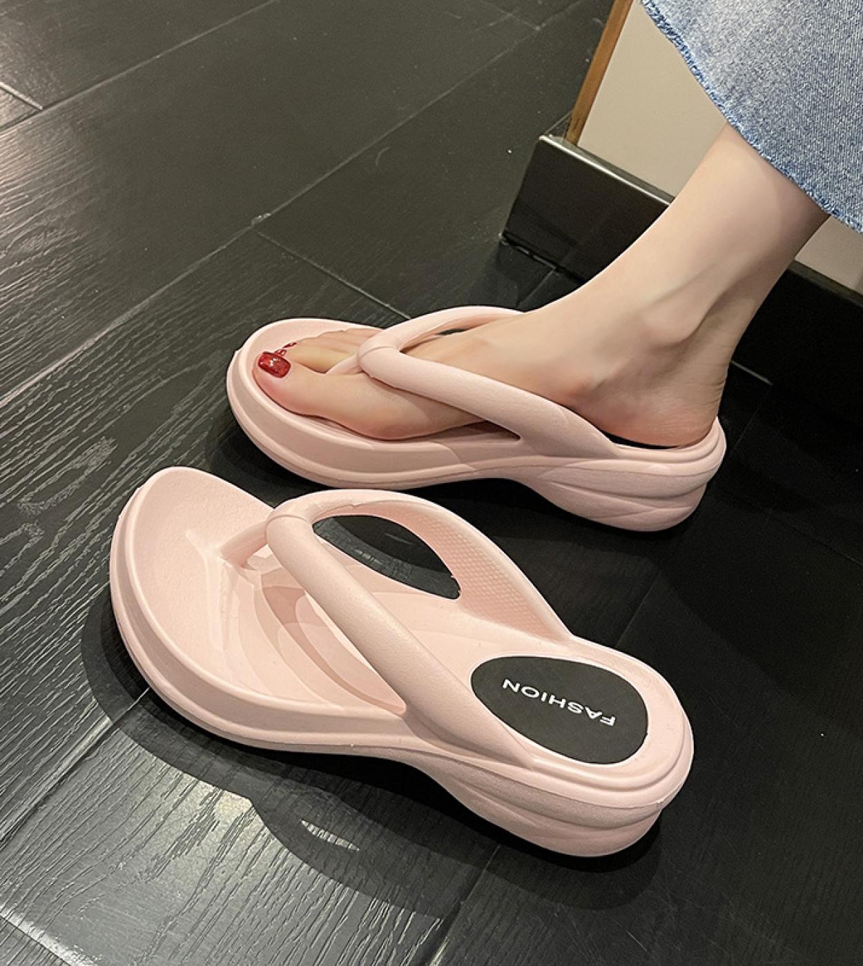 Thick Sole Wedges Flip Flops For Women 2023 Summer Clip  Platform Sandals Woman Non Slip Beach Slippers Girls Outdoor Sl