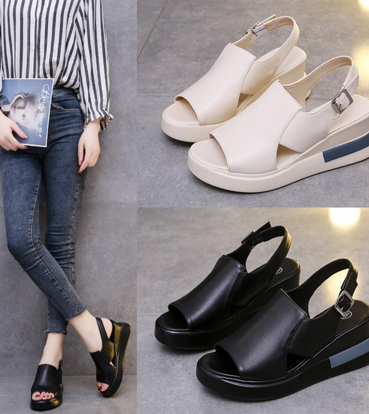 Scarpe con zeppa estive per donna Sandali tinta unita Open Toe