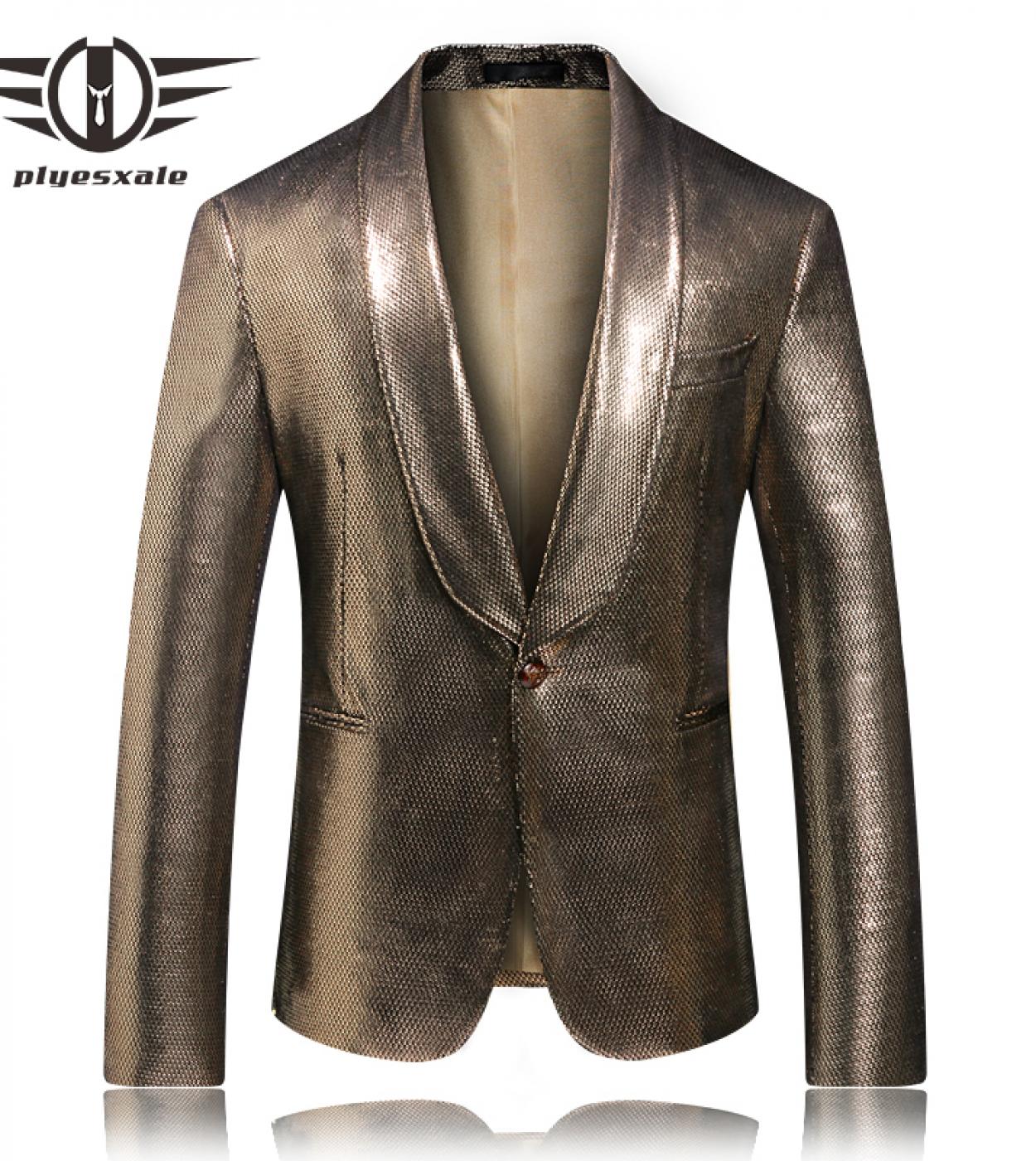  Trendy Champagne Gold Blazer For Men Autumn Mens Bar Nightclub Dj Costume Homme Wedding Evening Dress Male Blazers Q641