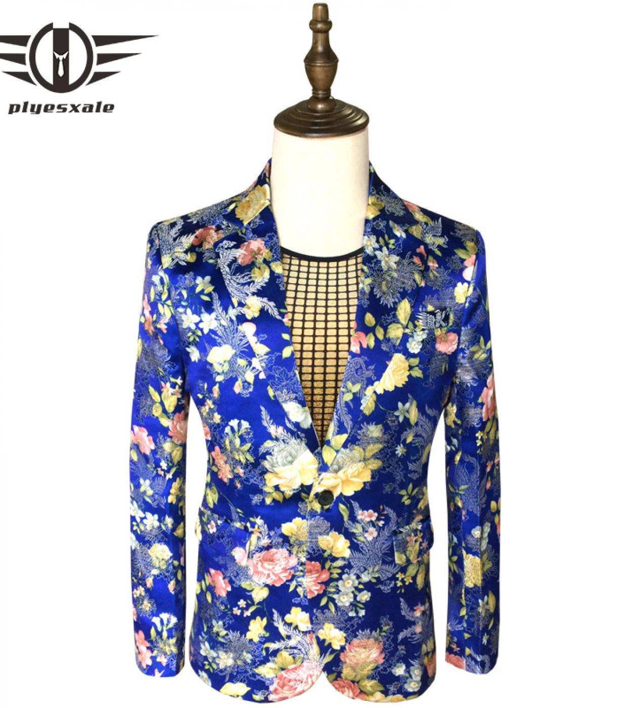 Plyesxale Mens Floral Blazers Jacket Flower Wing Pattern Plaid Blazer For Men Sequin Prom Dj Stage Singer Blazer Masculi