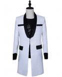 White Sequin Blazer For Men Stylish Long Blazer Jacket Mens Shiny Blazers Prom Party Nightclub Magician Costume Bar Tern