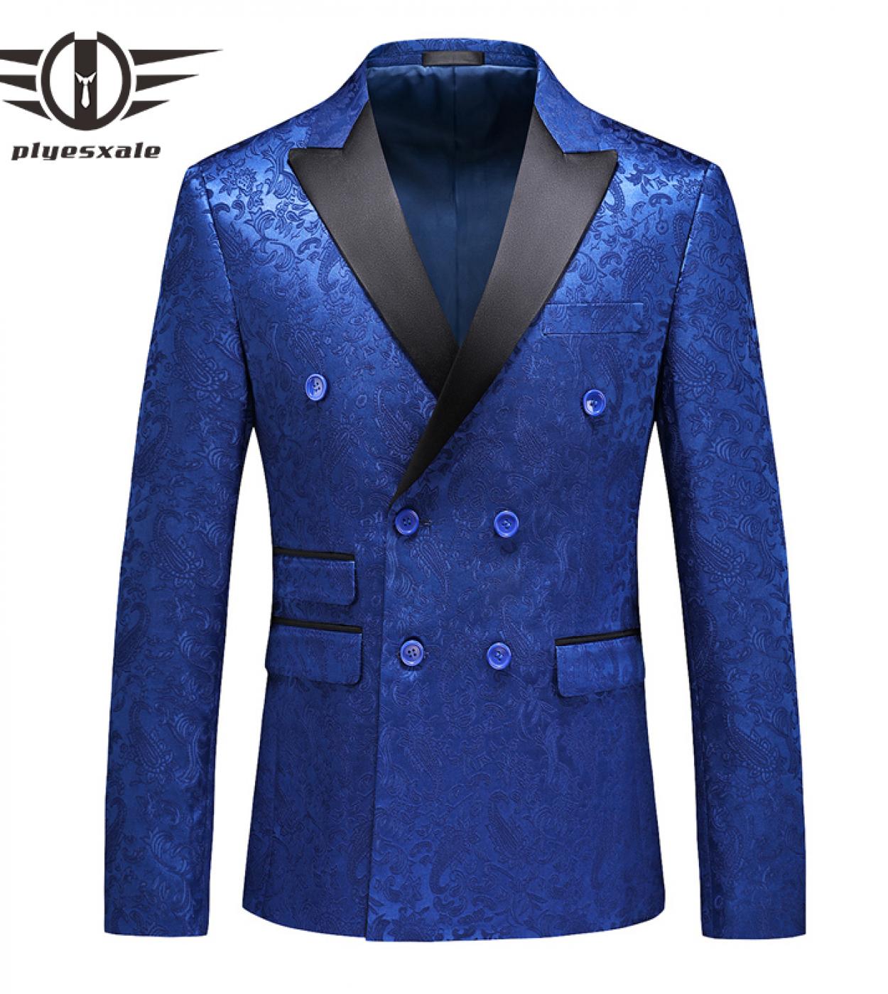 Double Breasted Blazer Men New Arrival Floral Jacquard Blazers For Men Black Two Open Splits Royal Blue Red Pink White Q