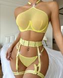 Yellow Mesh Lingerie Naked Sensual Underwear Transparent 3 Piece Bra And Panty Set  Uncensored Intimate New In Matching 