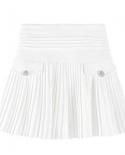  Fashion Women White Pleated Slim Mini Skirt Female High Waist Fake Pocket Casual Aline Skirts Womens Sweet College Styl