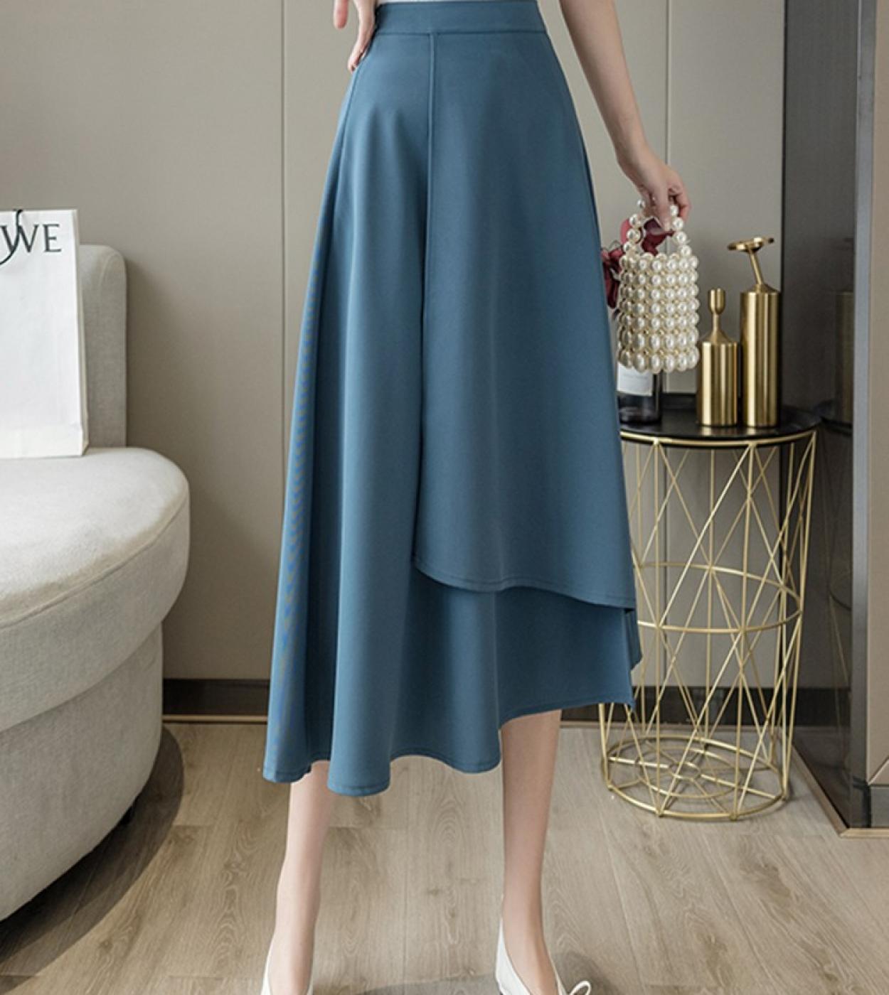 22,61 US$-Faldas largas elegantes para mujer de oficina, novedad de 2023,  ropa de calle de estilo primaveral, falda acampanada de cintura -Description