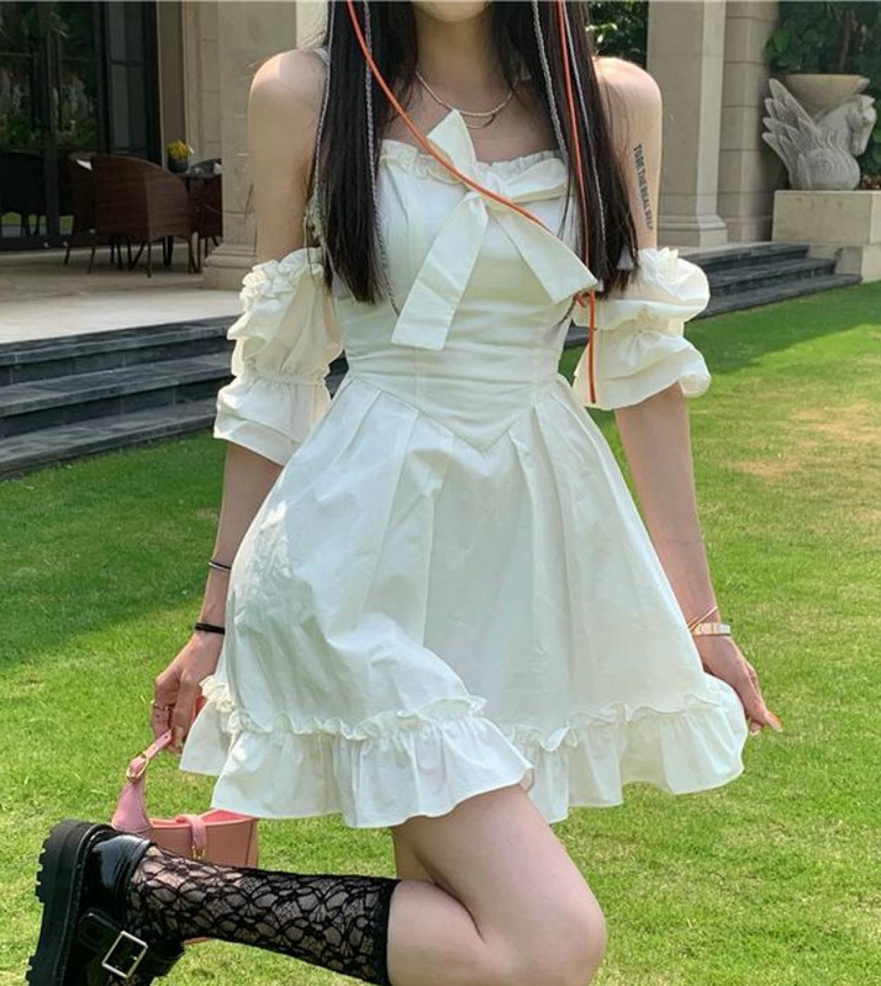 US 22.59 White Kawaii Dress Cute Mini Kawaii Princess Dress White White Kawaii Dress Ruffle Dresses Description