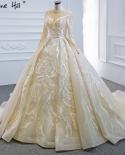 Dubai Champagne High Quality Wedding Dresses  Long Sleeves Pearls Luxury Bridal Gowns Hm66874 Custom Made  Wedding Dress