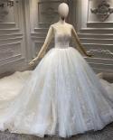 Luxury Vintage Oneck Ivory Wedding Dresses  Long Sleeves Beading Sequins Flowers Bride Gowns Ha2319 Custom Made  Wedding