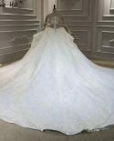 Dubai Ivory Long Sleeves Luxury Wedding Dresses  Oneck Highend Beading Pearls Bridal Gowns Ha2412 Custom Made  Wedding D
