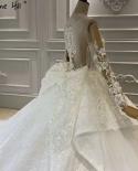 Dubai Marfim Mangas Compridas Vestidos de Noiva de Luxo Oneck Highend Beading Pérolas Vestidos de Noiva Ha2412 Custom Made Weddi