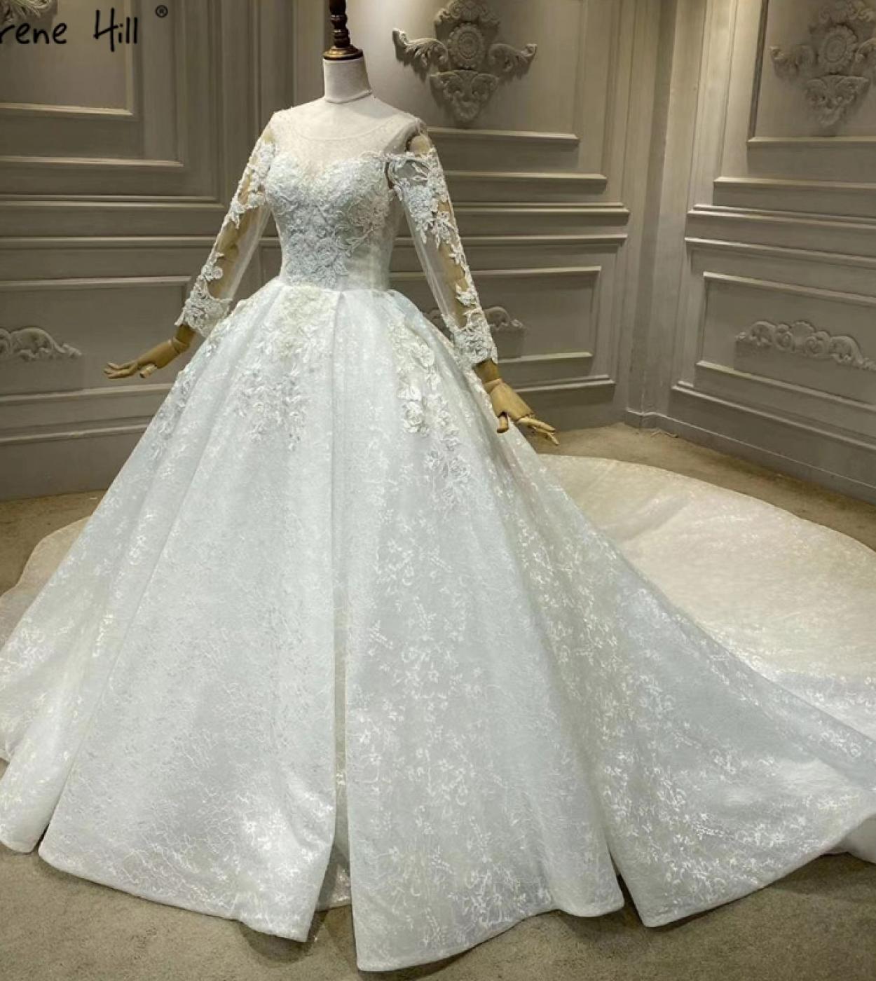 Serene Hill Ivory Long Sleeves Wedding Dresses 2023 Dubai Lace Beading Luxury High End Bridal Gowns Ha2435 Custom Madewe