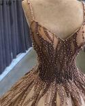 Gold Brown Dubai Design  Wedding Dress  Sleeveless Pearls Embroidery Luxury Bridal Gowns Real Picture Hm66695  Wedding D