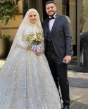 Serene Hill فساتين زفاف إسلامية عاجية مزينة بالخرز راقية فستان زفاف فاخر لامع Ha2477 مصنوع حسب الطلب