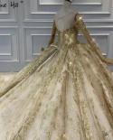 Gold Highend Long Sleeves Dubai Wedding Dresses  Luxuyr Bling Beading Oneck Bridal Gowns Ha2410 Custom Made  Wedding Dre