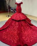 Serene Hill Wine Red Handmade Flowers Mermaid Wedding Dresses  Off Shoulder Elegant Bride Gowns Ha2462 Custom Made  Wedd