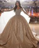 Serene Hill Muslim Champange Luxury Wedding Dresses 2023 High End Beaded Crystal Sparkle Bridal Gowns Ha2500 Custom Made