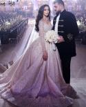 Serene Hill Muslim Champange Luxury Wedding Dresses 2023 High End Beaded Crystal Sparkle Bridal Gowns Ha2500 Custom Made