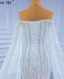 Serene Hill Luxury Mermaid White Wedding Dresses 2023 Cape Sleeves Beaded Pearls Bride Gowns Hm67278 Custom Madewedding 