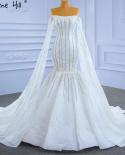 Serene Hill Luxury Mermaid White Wedding Dresses 2023 Cape Sleeves Beaded Pearls Bride Gowns Hm67278 Custom Madewedding 