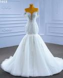 Serene Hill White  V Neck Detachable Train Mermaid Lace Beaded Bride Gowns Wedding Dress 2022 High End Custom Made Hm674
