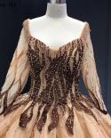 Dubai Gold Brown Pearls Design Wedding Dresses  Long Sleeves  Highend Bridal Gowns Ha2352 Custom Made  Wedding Dresses