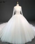 Highend Ivory Long Sleeves  Wedding Dresses  Oneck Beading Sequins Bridal Gowns Ha2338 Custom Made  Wedding Dresses