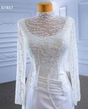 Serene Hill White Mermaid Satin Long Sleeves Lace Beaded Lace Up Bride Evening Gown Wedding Dress High End Custom Made H