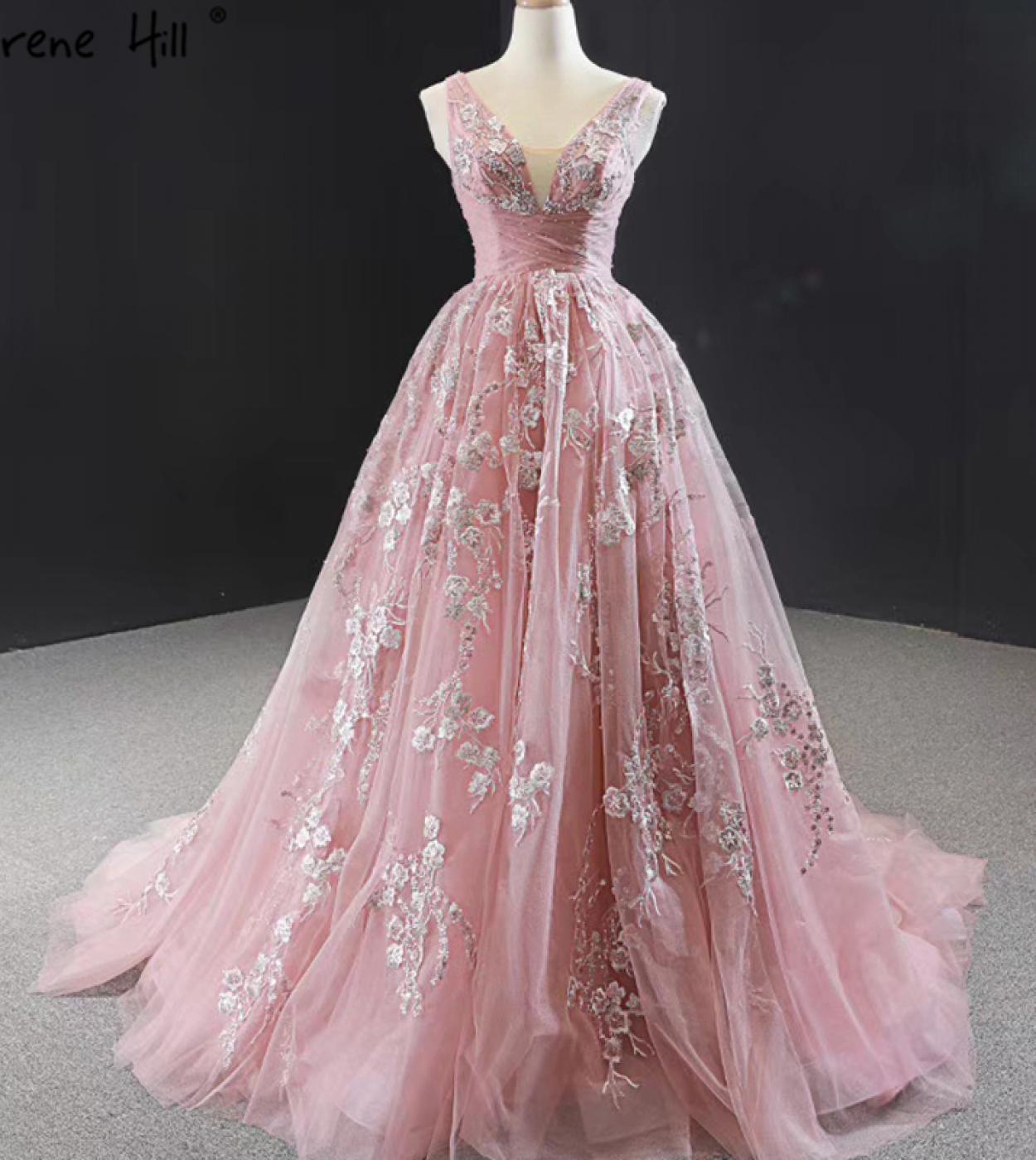Pink Aline Handmade Flowers Beading Evening Dresses   Vneck Sleeveless Formal Dress Serene Hill Hm66971  Evening Dresses
