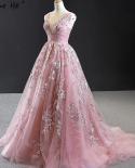 Pink Aline Handmade Flowers Beading Evening Dresses   Vneck Sleeveless Formal Dress Serene Hill Hm66971  Evening Dresses