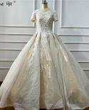 Ivory Luxury Short Sleeves  Wedding Dresses  Highend Vintage Glitter Bride Gowns Real Photo Ha2227 Custom Made  Wedding 