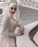 Muslim Sequined Sparkle Luxury Highend Wedding Dresses  Ivory Long Sleeve Vintage Bridal Gown Ha2214 Custom Made  Weddin
