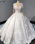 Ivory Long Sleeves Handmade Flowers Wedding Dresses  Dubai Oneck Vintage Princess Bridal Gowns Ha2263 Custom Made  Weddi