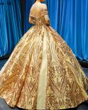 Dubai Luxury Sleeveless Gold Princess Wedding Dress  Off Shoulder Sequine Highend  Bridal Gowns Hm66709  Wedding Dresses