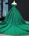 Green Off Shoulder  Wedding Dress  Lace Sequined Luxury Highend Bridal Gowns Real Photo Hm66744 Custom Made  Wedding Dre