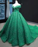 Green Off Shoulder  Wedding Dress  Lace Sequined Luxury Highend Bridal Gowns Real Photo Hm66744 Custom Made  Wedding Dre