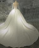 Dubai New White Luxury Big Trian Wedding Dress  Long Sleeves Handmade Flowers Higheng Fashion Bridal Gown Ha2164  Weddin