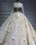 Vestidos de noiva de luxo extremo marfim mangas compridas flores feitas à mão com lantejoulas ha2213 feito sob encomenda qua