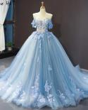Serene Hill Clear Water Blue Evening Gowns  Sleeveless Handmade Flowers Diamonds Formal Dress Hm66706  Evening Dresses