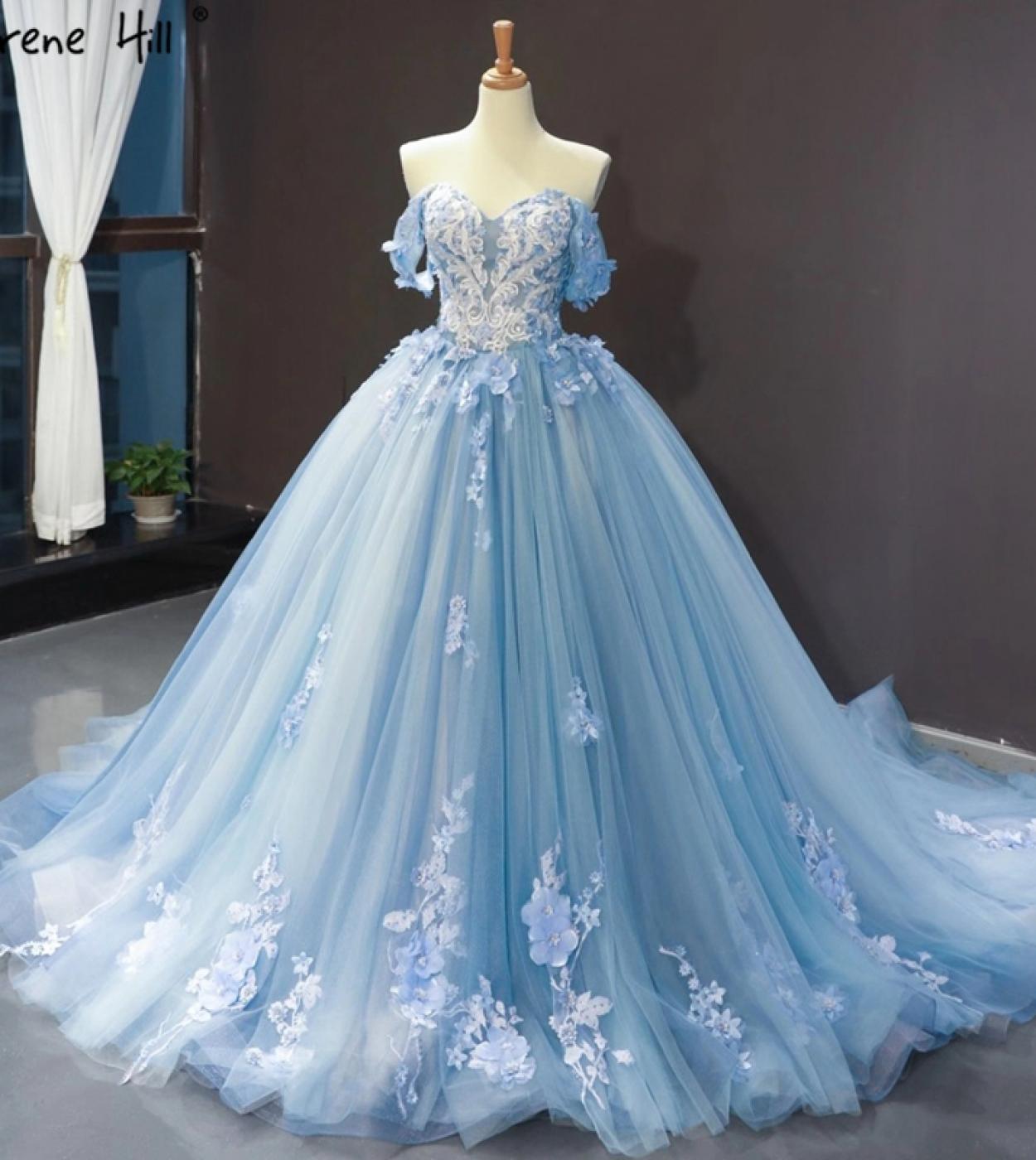 Serene Hill Clear Water Blue Evening Gowns  Sleeveless Handmade Flowers Diamonds Formal Dress Hm66706  Evening Dresses