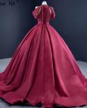 Serene Hill Wine Red Satin Luxury Wedding Dresses Gowns  Beading Crystal Lace Up Bridal Dress Hm67249 Custom Made  Weddi