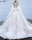 Serene Hill Muslim White Satin Wedding Dresses  Beading Highend Bow Lace Up Bridal Dress Hm67233  Wedding Dresses