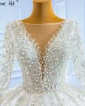 Serene Hill Muslim Ivory Luxury Wedding Dresses 2023 Beading Pearls Lace Up Bridal Dress Hm67260 Custom Madewedding Dres
