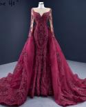 Serene Hill Muslim Wine Red With Train Wedding Dresses 2022 Mermaid Beaded Luxury Elegant Bridal Dress Hm67250 Custom Ma