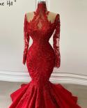 Serene Hill Red Mermaid High End Evening Gowms 2023 Long Sleeves Flowers Formal Dress Design Hm67174evening Dresses