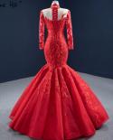 Serene Hill Red Mermaid High End Evening Gowms 2023 Long Sleeves Flowers Formal Dress Design Hm67174evening Dresses