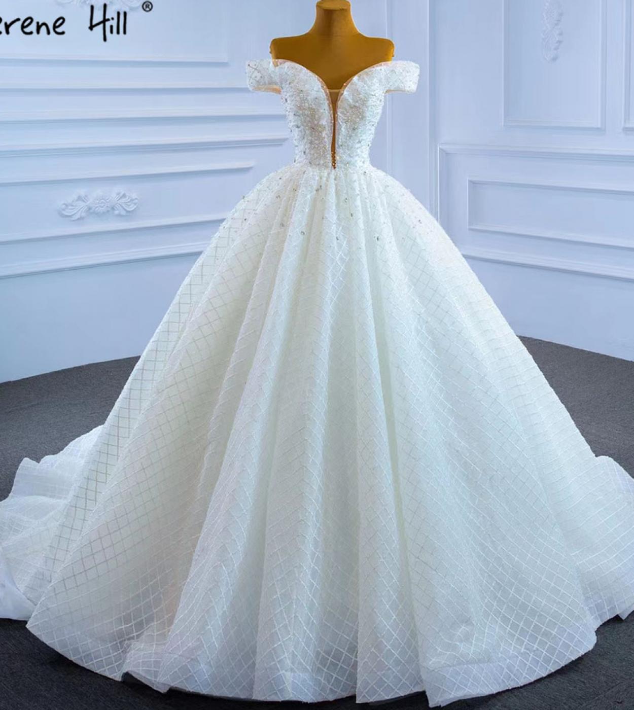 Serene Hill White Beaded Pearls Wedding Dresses  Luxury Highend Lace Up Bridal Dress Hm67262 Custom Made  Wedding Dresse