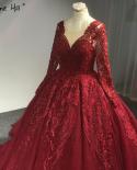 Wine Red Highend Luxury Vintage Wedding Dress  Appliques Crystal Long Sleeves  Bridal Gown Vestido De Novia  Wedding Dre