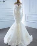Serene Hill White Mermaid High End Wedding Dresses 2023 Long Sleeves Beading Pearls Bridal Dress Design Hm67179wedding D