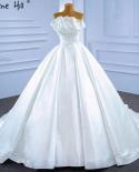 Serene Hill White Satin  Wedding Dresses  Highend Beaded Pearls Bridal Dress Hm67267 Cusotm Made  Wedding Dresses